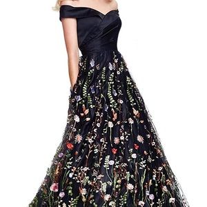 NWT Black floral off the shoulder gown